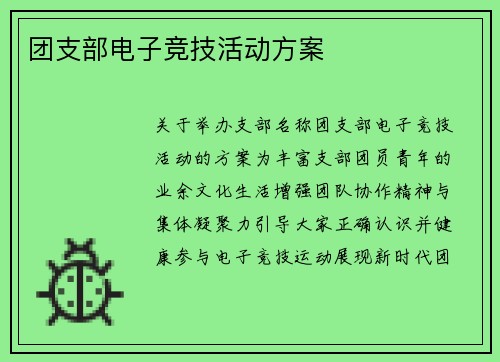 团支部电子竞技活动方案